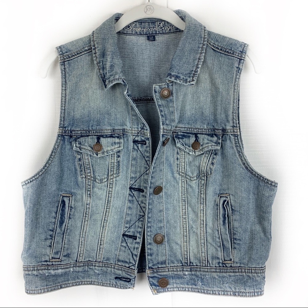 American Eagle Distressed Denim Jean Vest Boho